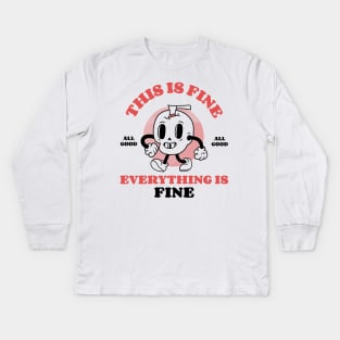 This Is Fine, Everything Is Fine - Retro Cartoon Skull Kids Long Sleeve T-Shirt